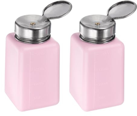 sourcing map 2 x Lösungsmittel-Alkoholspender, 200 ml, Push-Down-Flüssigkeitsspender, Pumpflasche mit Edelstahldeckel für Aceton-Reiniger, Politurentferner, Rosa