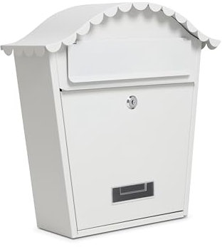 Assorted Collections Cassetta delle lettere da parete, con serratura con 2 chiavi, in acciaio zincato resistente alle intemperie, facile da installare, 36 x 13 x 37 cm (bianco)