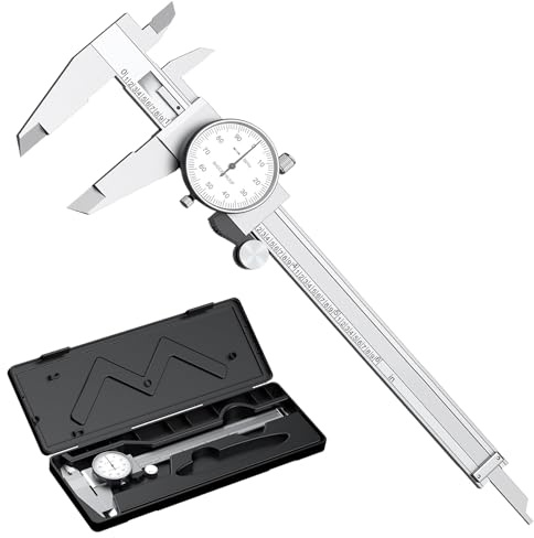 0-6 inch Dial Caliper Measuring Tool Imperial Stainless Steel 4-Way Dial Caliper 0.001 Shockproof with Plastic Case