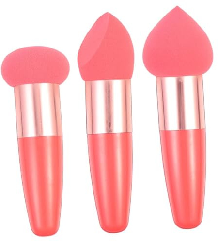 IMAXWAVE Esponjas de Maquillaje Con Mango, Set de 3 Esponjas Cosméticas de Belleza Para Aplicación de Maquillaje, Coral