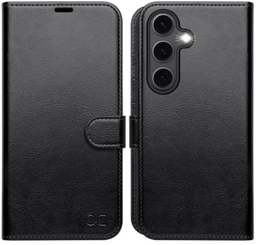 OCASE for Samsung Galaxy S24 FE Case, Premium PU Leather Wallet, Black | RFID Blocking, Card Holders, Kickstand, Shockproof TPU Inner Shell, Flip Phone Cover for Galaxy S24fe 5G 2024