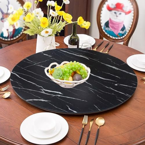 Lazy Susan Grand plateau de service rond en bois pivotant à 360° pour cuisine et hôtel Plateau pivotant avec roulements à billes Aucune installation nécessaire (Noir)
