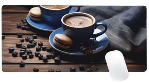 Café Tapis de Souris XXL 1500x800, Tapis de Souris Macarons, Tapis Souris Clavier et Bureau, Étendu Tapis de Souris Gamer, Lavable Surface, Base Antidérapante, Améliorer Précision et Vitesse Z2-284