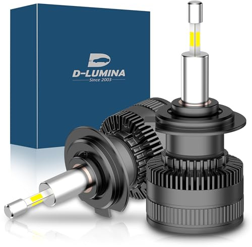 D-Lumina H7 LED Lampa 360° 120W 20000LM 6500K Super Bright Strålkastarsats Ersättning för Halogen Helljus och Halvljus för 12V Bil, 2 st