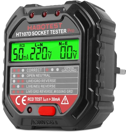 PRITOK Socket Tester RCD Plug Outlet Tester: 90-250V LCD Display Outlet, Circuit Breaker Detector, Automatic Electric Circuit Polarity for Home and Office Electrical Safety (HT107E)