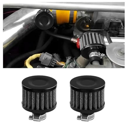 CGEAMDY 2 Pièces Mini Filtre À Air, Reniflard Admission D'air, Universel Reniflard Carter De Moteur, Filtre Air Froid Reniflard Carter Turbo Ventilateur, Accessoires Automobiles Universels(Noir)