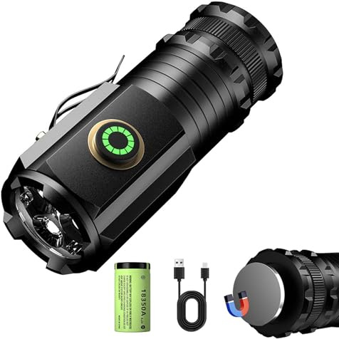 Three-Eyed Monster Mini Flash Super Power Flashlight, Pocket Flashlight, Torches LED Super Bright, Multi-Functional Mini Pen Clip Flashlight Light Steel High Lumen Rechargeable LED Torch (Magnetic)