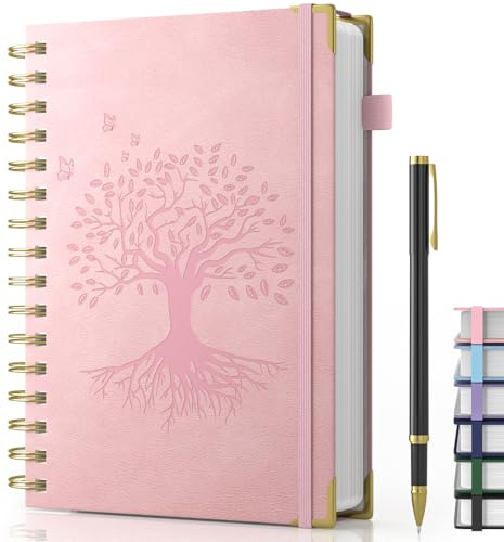 Cuaderno A5, tapa dura en espiral con bolígrafo, diario con 100 g/m², 240 páginas de papel grueso resistente a la tinta, bloc de notas para adultos, trabajo, escritura, notas, aprendizaje, viajes