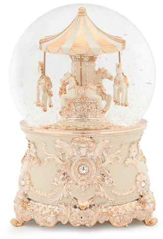 Carousel Music Box Rose Gold Christmas Snow Globes, 7.1 Glass Rotate Carousel Snow Globe for Kids & Adults, Classic Wind up Musical Snow Globe Valentines Day Gifts, Carousel Horse Home Decor
