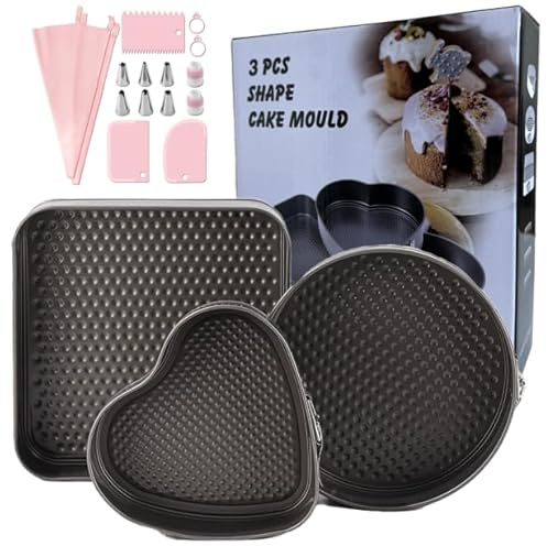 HQILRRA Moule à Charnière,Rond,Carré,Forme De Cœur Moules a Charnière, Fond Amovible Revêtement Antiadhésif Leakproof, moule a gateau rond,Für Geburtstage, Hochzeiten (20/22/24 cm)