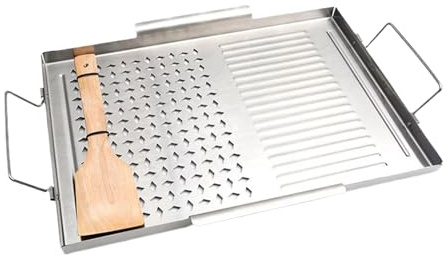 ETUCYNG Plancha para barbacoa, placa de hierro fundido, placa de cocción de acero inoxidable con asas, para cocina, camping, interior y exterior, accesorios de barbacoa