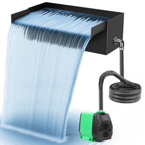 YIYEGO Fontana per laghetto, in acciaio inox, colore nero, 45 W, 3000 l/h, con pompa e luce LED, troppopieno con pompa e tubo corrugato con filtro, per terrazze e pareti d'acqua