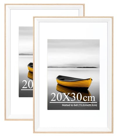 Baoee 20x30cm Eiche Weiß Bilderrahmen,2er Set,Wand-oder Tischaufsteller