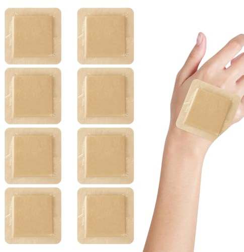 8Pcs Waterproof Dressings for Wounds,5 x 5cm Waterproof Dressing,Silicone Dressings for Wounds,Foam Dressing for Wounds,Waterproof Wound DressingAbrasions Home First Aid Kit Essential