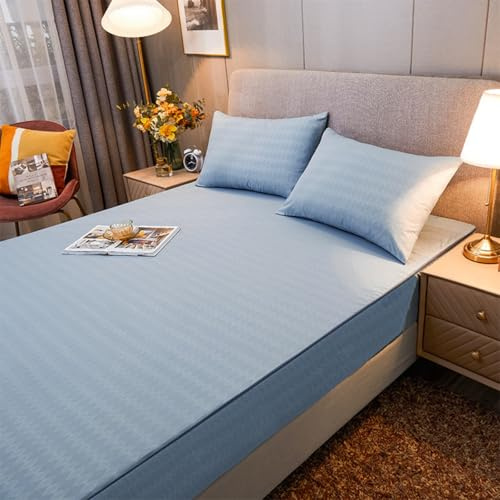 Morbuy Coprimaterasso Singolo Matrimoniale Impermeabile, Coprimaterasso Una Piazza e Mezza Antiacaro con Cerniera Morbida e Traspirante per Materassi Altezza 25cm (200x220+25cm,YH Blu chiaro)