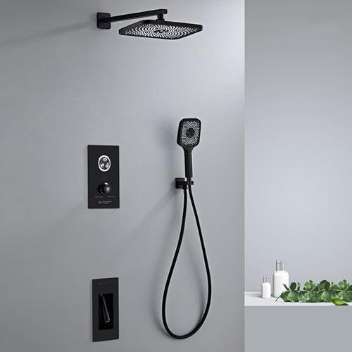 XCHSXYL Mitigeur thermostatique encastré, mitigeur de Douche encastré Blanc, pommeau de Douche rectangulaire, 3 Modes, Noir-A, Trois Fonctions