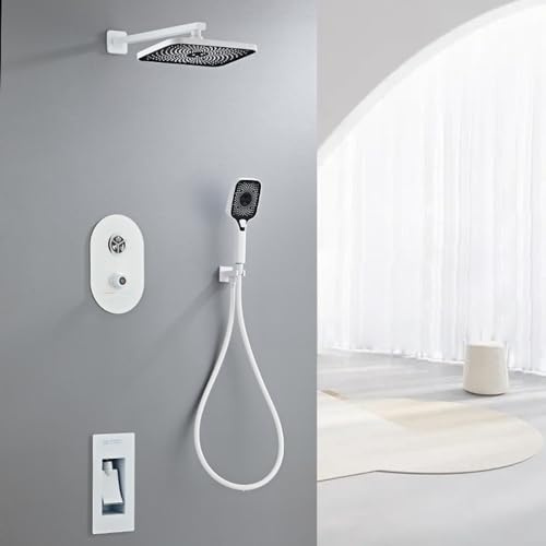 XCHSXYL Mitigeur thermostatique encastré, mitigeur de Douche encastré Blanc, pommeau de Douche rectangulaire, 3 Modes, Blanc-B, Trois Fonctions