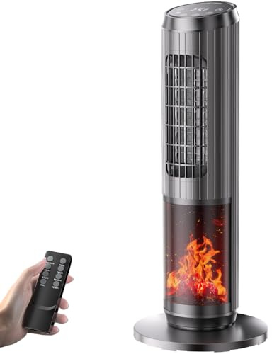 Dolaso Electric Heater for Home Energy Efficient 2000W, Tower Fan Heater with Fireplace, Thermostat, Oscillation, Remote Control, 3 Modes, 1-8H Timer, Overheating and Tip-Over Protection