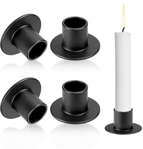 4 Stück Kerzenständer Schwarz – Metall Stabkerzenhalter Set für Esstisch & Dekoration – Moderne Kerzenhalter Stumpenkerzen – Minimalistische Tisch Deko für Zuhause & Events