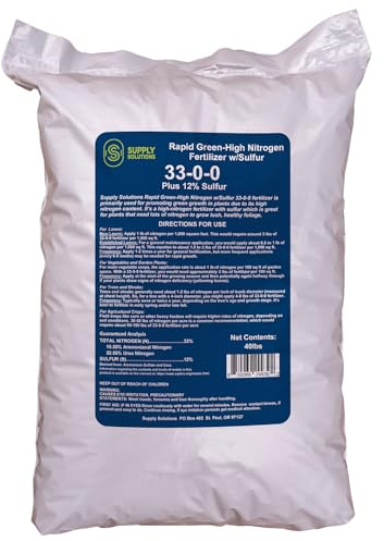 Supply Solutions | 33-0-0 Rapid Green High Nitrogen Fertilizer with Sulfur - Fast-Acting Lawn & Turf Fertilizer for Lush Green Growth - Nitrogen-Rich Plant Food for Grass, Crops & Gardens (40)