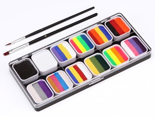 Buachois Professionelles Gesichts und Körpermalkoffer Set mit 30 Farben, 3 Pinsel, 6 Schablonen und 10 Zusatzpinsel, wasseraktivierte Farbpalette für Kostümparty, Karneval, Kinderg (1)