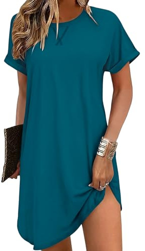 Litherday Camisón Mujer Verano Manga Corta Bajo Curvo Azul Eléctrico M