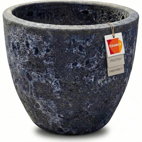 Teramico Premium planteringskruka keramisk glaserad – 100 % frostbeständig och handgjord. Blomkruka med hål för utomhus- och inomhusbruk. Högkvalitativ ytterkruka unik vintersäker (lavablå, 29 cm x 23