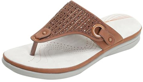 YIzdegg sommar dam tåseparator läder flip flops boho sandaler ortopediska sommarskor öppen tå sandaletter lätta bekväma sandaler öppna tofflor för strand fritid, BRUN, 37