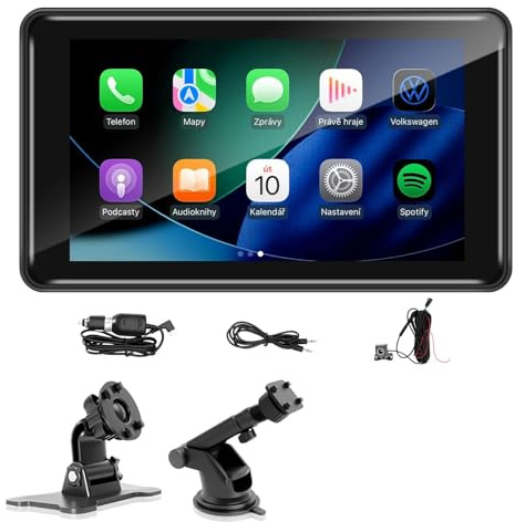 Wireless CarPlay Screen for Car, 7” HD Touch Android Auto Car Play Screen Portable Car Stereo Live Navigation Bluetooth Mirror Link Music, Video, Player Siri, GPS, FM, AUX, AirPlay