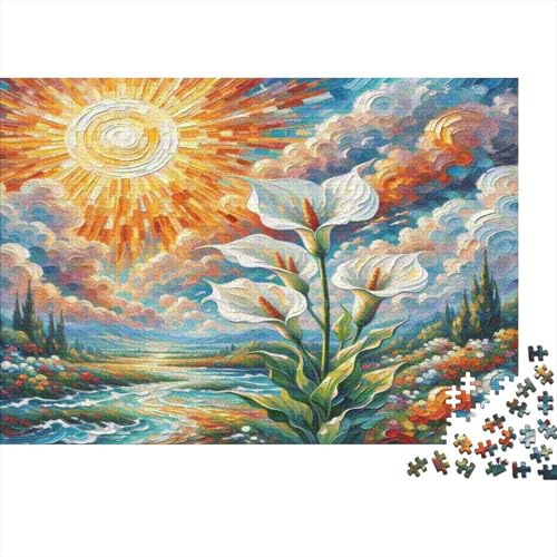 Peace Lily 1000pcs Dust-Free Paper Jigsaw Puzzle For Kids Interlock Perfectly Wall Art White Calla Lily Sun 70x50cm/1000pcs