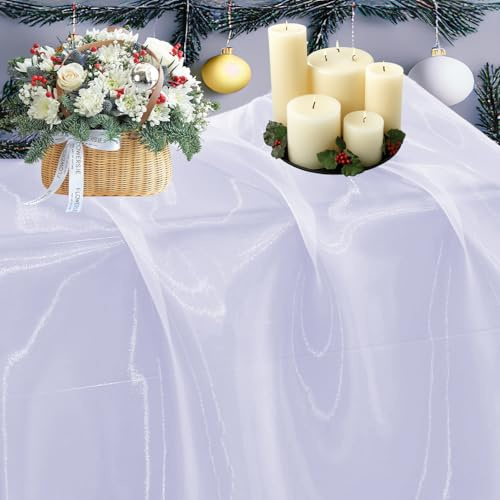 MDS Pack of 5 Yard Sheer Organza Fabric for Wedding Party Home Event Banquet Decorations, Backdrop Curtain Craft Dress Sewing Fashion DIY Crystal Organza Tulle Fabric Bolt 44” Wide - White