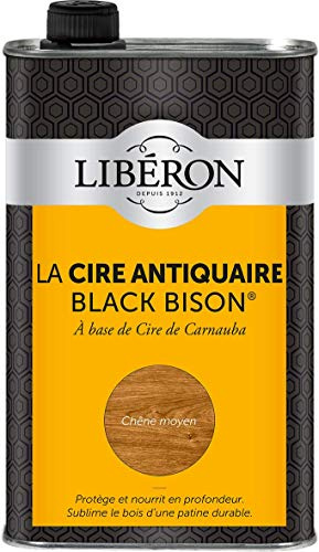 Libéron Cire Antiquaire Black Bison Liquide, Chêne Moyen, 1L | A base de cire de Carnauba, Protège et nourrit en profondeur, Sublime le bois d'une patine durable