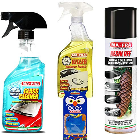 KIT PULIZIA AUTO MA-FRA detergente elimina resina insetti pulisci carrozzeria vetri auto PROFUMATORE IN REGALO