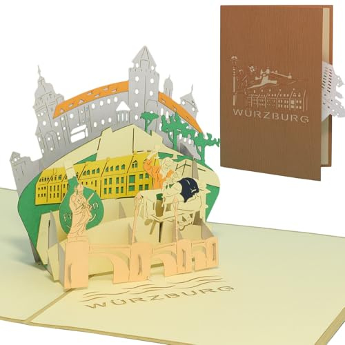 LINPOPUP® Pop-Up Karte Stadt Würzburg - Urlaub - Reise - Gutschein, 3D Karte Klappkarte Architektur, Geschenkgutschein - Städtetrip - Geburtstag - Stadt- Karten Deutschland, N351