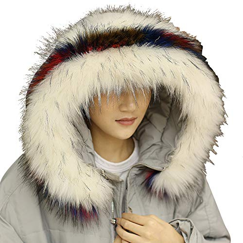 Amorar Frauen Männer Kapuzen Fellkragen Pelz Schal Faux Pelzkragen Fellstreifen Schal Hood Kragen Wrap Schals Stola Halswärmer Kapuze Edges Fellkragen für Wintermantel Jacke Parka Bunt