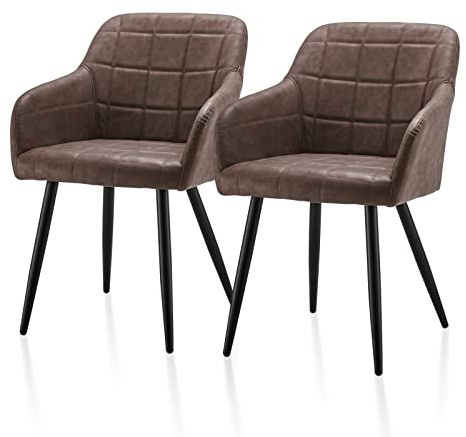 TUKAILAI Esszimmerstühle Set mit Kunstleder, Küchenstuhl Armlehnstuhl Polsterstuhl Wohnzimmerstuhl Sessel mit Armlehne, Rückenlehne, Metallbeine,für Küche, Schlafzimmer (Kunstleder×2, Braun)