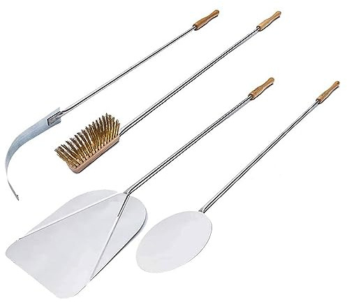 GIEMME 4-teiliges Pizzaschaufel-Set Ø 33 cm – Edelstahl, ideal für Holzbackofen 100–110 cm, robust & hitzebeständig, Pizzaofen-Zubehör