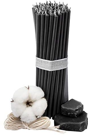 Diveevo Kirchliche Bienenwachskerzen №140-50 Stk. I hochwertige & geweihte Ritualkerzen L-16 cm Ø-5,0 mm I 30 Min Brenndauer in schwarz I 150 g dünne Kerzen tropf- und rauchfrei