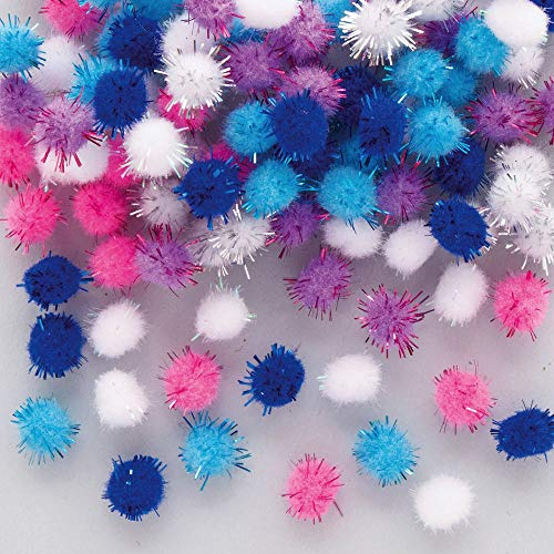 Baker Ross AX432 Winter selbstklebende Glitzer Pompons - 150 Stück, Festliche Künstler- und Bastelbedarf zum Basteln und Dekorieren zur Weihnachtszeit