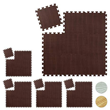 Relaxdays 45 x Bodenschutzmatte, Puzzlematten für Sport und Fitnessgeräte,ca. 4,25 m², Eva Schaumstoff, BPA-frei, Holzoptik, braun