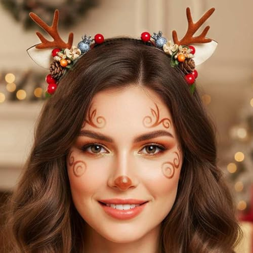 Unicra bandeau de noël bois bandeau élan cerf cornes d'animaux chapeaux pièce de cheveux Halloween accessoires de cheveux (15)