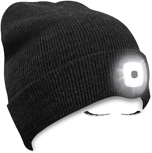 Morye LED Mütze mit Licht, Laufmütze Herren Damen Kappe Lampe USB Nachladbare 4 LED Scheinwerferkappe für Warm Cap mit LED Licht für Jogging,Camping,Angeln,Walking