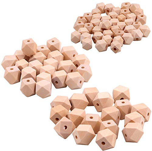 Ianulus Natürliche Geometrische Holzperlen - 120 Stücke Achteckige, unlackierte Perlen für Armband- und Schmuckherstellung, Handwerk und Dekoration (3 Größen)