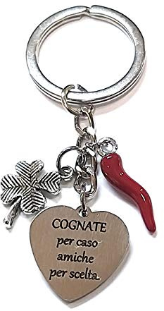 Mavijewel Portachiavi uomo donna in acciaio con pendente corno portafortuna personalizzato scritta/corna/zampa/albero della vita/mano di fatima/made in italy/spedizione gratuita (frase cognate)