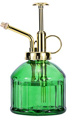 Aebor Glas-Sprühflasche, 16,5 cm, grüne Glas-Wassersprühflasche mit goldener Pumpe, kleine Gießkanne, kleiner Pflanzensprüher für drinnen und draußen, Hauspflanze, grün + gold (grün + gold B)