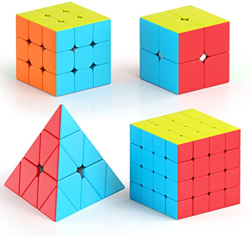 Vdealen Magiska Kubuppsättning, 2X2 3X3 4X4 Pyramidkub, Pedagogisk Pusselkub för Barn, IQ Toys är för Alla, 4-pack