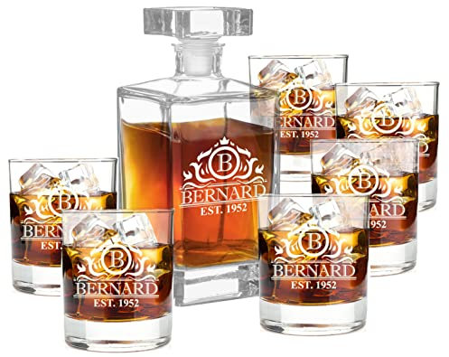 AIGAT Bräutigam Geschenke Whiskey Karaffe Set 700ml mit 6 Whiskey Gläser, Personalisierte Monogrammed Dekanter, Glas