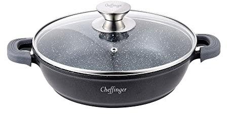 Cheffinger Kasserolle Deckel Ø 32 Schwarz Kochtopf Pfanne Marmorbeschichtung