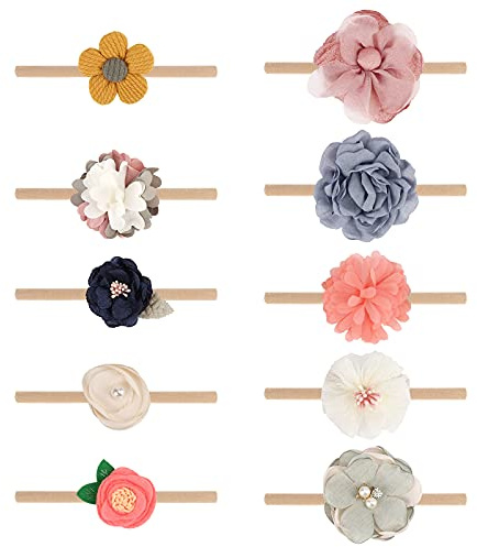 DRESHOW 10 Paket Pannband och Hårbågar i Nylon för Nyfödda Barn och Småbarn Hårtillbehör för Nyfödda Barn och Småbarn
