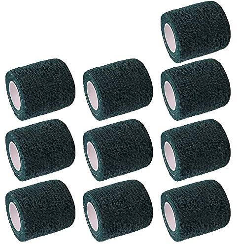 Mintice 10 rullar självhäftande bandage elastisk självhäftande cohesive fixeringsbindel sammanfogat förband fingerförband sårförband 5 cm x 4,5 m mörkgrön